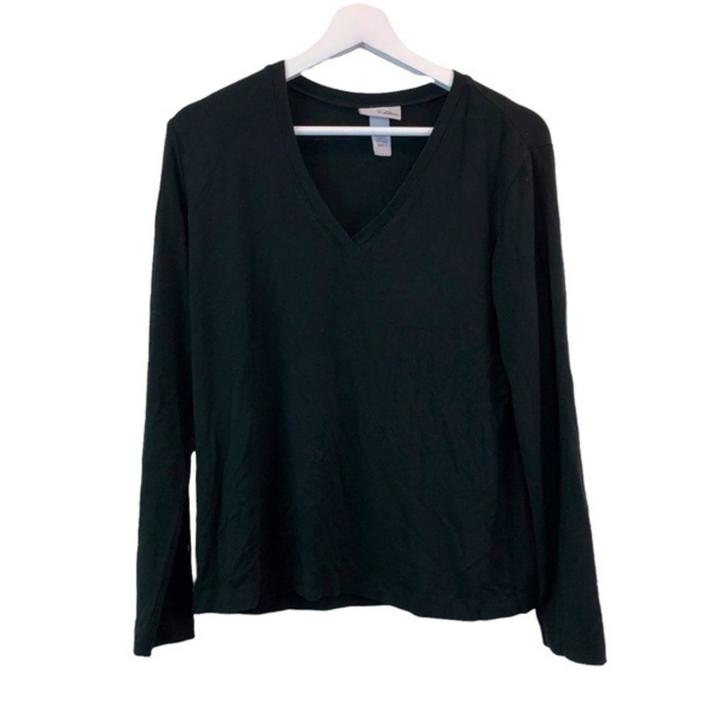 Chico's Platinum  V Neck Long Sleeve Top Black